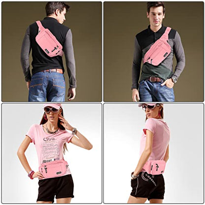CXWMZY Fanny Packs For Women & Men Waist Pack Hip Bum Bag with Multi-Pockets Large Capacity Waterproof Casual Bum Bag for Disney Traveling Casual Cycling Running Hiking (Pink)