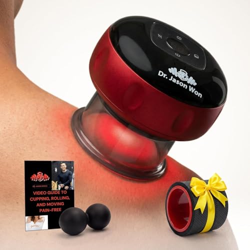 10-Min Daily Recovery System – Cupping Therapy Set w/ Electric Cupping Machine, 6" Massage Wheel & Peanut Ball – Deep Tissue Massage Tools for Back Pain Relief, Red Light Function, Muscle Recovery