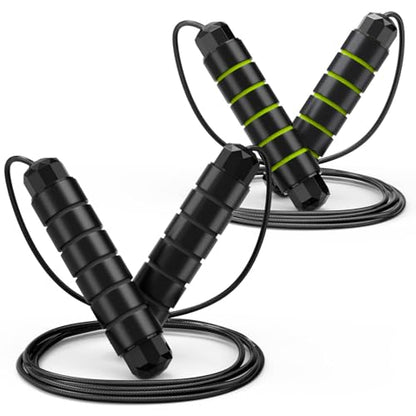 Jump Rope, Tangle-Free Rapid Speed Jumping Rope Cable with Ball Bearings for Women, Men, and Kids, Adjustable Steel Jump Rope with Foam Handles for Home Gym Exercise Fitness Workout Equipment & Slim Body - color: Black+Green