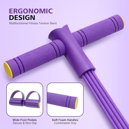 Multifunctional Pedal Resistance Band with Handle,6/8/10 Tubes for All Weights,Upgrade Heavy-Duty Stretch for Full Body Workouts. - color: Purple 10 tubes