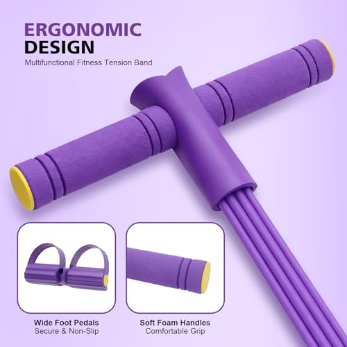 Multifunctional Pedal Resistance Band with Handle,6/8/10 Tubes for All Weights,Upgrade Heavy-Duty Stretch for Full Body Workouts. - color: Purple 8 tubes
