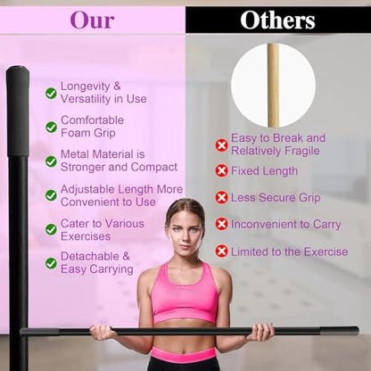 5ft Yoga Stick - Sturdy Steel Adjustable Stretching Stick for Mobility,Flexibility & Balance | Non-Slip Ends & Foam Handles | Exercise Pole for Fitness,Physical Therapy,Posture Correction