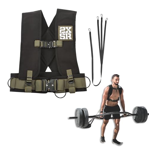 Pull Sled Harness with Drag Strap for Fitness Strength Training, Full Body Workout, Conditioning One Size Fits Most, Heavy Duty Military Grade Materials, Metal Buckles Pulling Up to 1000LBS
