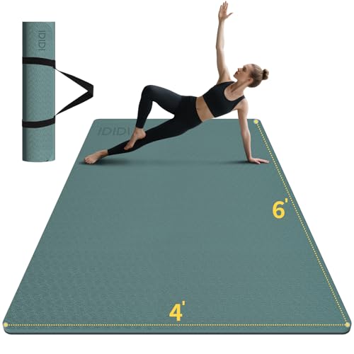 8mm & 10mm Thick Large Yoga Mat (6'x 4') - Extra Long and Wide Workout Mat for Men and Women, Non-Slip POE Fitness Mat, Eco-Friendly Exercise Mat for Home Workouts, Ideal for Yoga and Pilates - color: Deep green+Gray, size: 8mm