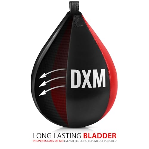 DXM SPORTS Boxing Speed Bag - Leather Speed Bags - Punching Speed Ball - Exercise Workout MMA Speed Bag for Adults - color: Black & Red