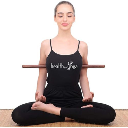 HealthAndYoga™ StretchNHeal Collapsible Multi-Use Wooden Yoga Stick - Regular and XL - Portable Posture Corrector Pole, Stretch Mobility Stick, Physical Workout Exercise Dowel - size: Regular - 26" without Sleeve
