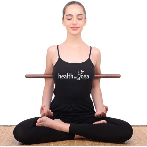 HealthAndYoga™ StretchNHeal Collapsible Multi-Use Wooden Yoga Stick - Regular and XL - Portable Posture Corrector Pole, Stretch Mobility Stick, Physical Workout Exercise Dowel - size: Regular - 26" without Sleeve
