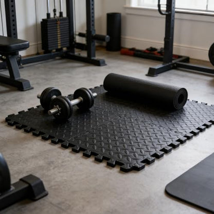 20"x20"Puzzle Exercise Mat 0.4" Thick, EVA Interlocking Foam Floor Tiles for Home Gym, Mat for Home Workout Equipment, Floor Padding （Black/Gray）
