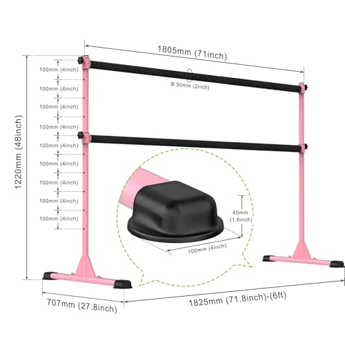 Dolibest Freestanding Ballet Bar, Height Adjustable Ballet Bar, Heavy Duty Dance Bar, with Non-Slip Rubber Pads, Enhanced Stability, Dance/Yoga/Fitness Stretching Bar, Ideal for Kids and Adults - color: Pink- 6ft Steel Cross Bar+ Black Cloth Cover
