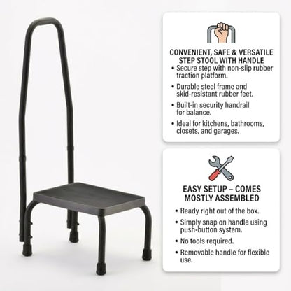 NOVA Step Stool with Handle, 300 lb Capacity – Non-Slip Rubber Platform, Steel Base with Skid-Resistant Feet, Removable Security Handrail, Lightweight 6.5 lb, Assembled, Gunmetal Gray - style: With Handle