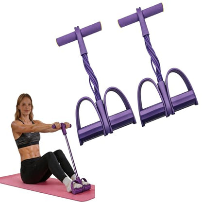 Pedal Resistance Band with Handles, 8-Tube Foot Exercise Band for Home Workout, Full Body Fitness Pull Rope for Abs, Arms, Legs, Non-Slip Foam Grips, 2 Pack