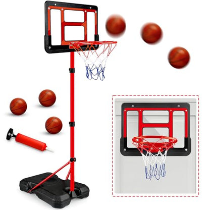 Kids Basketball Hoop with Stand, Adjustable Basketball Set, Toddler Basketball Toys for Boys Age 3 4 5 6 7 8, Indoor Outdoor Backyard Sport Game Gifts