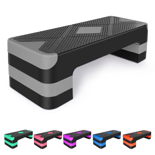 27" Exercise Workout Aerobic Step Platform with Adjustable 4"-6"-8" Risers - color: Gray
