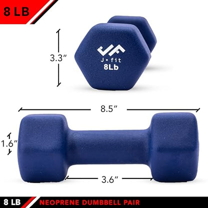 JFIT Dumbbell Pairs or Sets – Neoprene & Vinyl Coated Hand Weights for Home Gym, Strength Training, Aerobics, Cardio Exercise and Fitness - size: 8 lbs (Pair), style: Dumbbell Pair