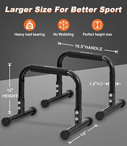 Push Up Bar, 12 Inch High Non-Slip Parallettes Bars & Dip Bars With Foam Handles, Heavy-Duty No Wobbling Calisthenics Equipment For Handstand, L-Sit, Gymnastics, Strength Training Home Gym Use - color: Black