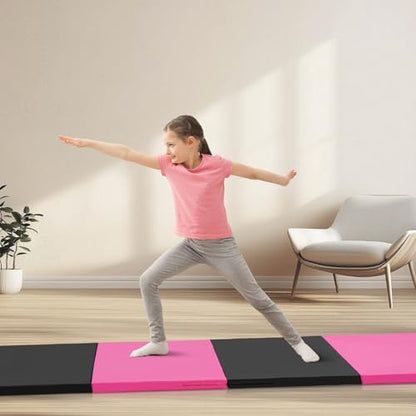 ZENOVA Gymnastics Mat 6'x3'x2''/4'x8'x2'' Exercise Mat Gym Mat for Home Aerobics Workout Foldable Tumbling Mat Children Gifts - color: 3FT x 6FT-- Pink&Black