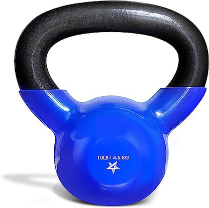 Yes4All Kettlebell, 5-100 LB Vinyl Coated Cast Iron Strength Training Kettlebells for Home Gym Exercises, Fitness, Full Body Workout Equipment, Push Ups, and Grip Strength - color: B. 10LB - Dark Blue, style: Vinyl Coated
