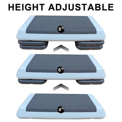 Adjustable Aerobic Stepper Platform – 3 Heights (4"/6"/8") with 4 Risers, Non-Slip Exercise Step for Home Gym, Cardio & HIIT Workouts - color: Black+ Gray