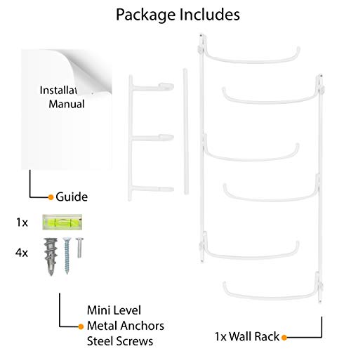 Wallniture Guru Yoga Mat Holder Wall Mount with 3 Hooks for Hanging Yoga Strap, Resistance Bands, 5-Sectional Metal