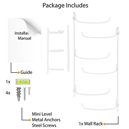 Wallniture Guru Yoga Mat Holder Wall Mount with 3 Hooks for Hanging Yoga Strap, Resistance Bands, 5-Sectional Metal