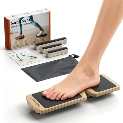 Ankle Balance Board Wooden Single Leg | Plantar Fasciitis & Achilles, Foot Strengthener & Stability Trainer, Office Desk, Rehab & Runners, 16-Exercise Guide & Bag