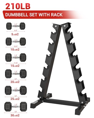 Garvee Cast Iron Hex Dumbbell Set with Storage Rack, Rubber Coated Hand Weights Dumbbells, Heavy Duty Dumbbell Set for Home Gym Strength Training, Multiple Weight Options (210/350/360/450/550LB) - size: 210LB Set