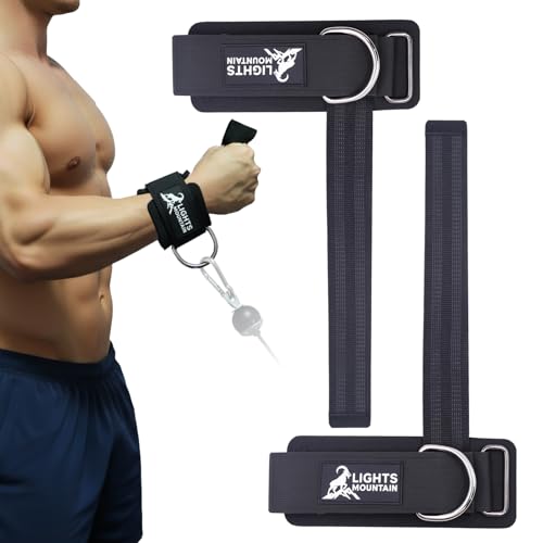 Lights Mountain Adjustable Wrist Cuffs Weight Lifting Straps with Sliding D-Ring – Heavy Duty Gym Attachments for Cable Machines, Pull Downs, Triceps & Biceps Training