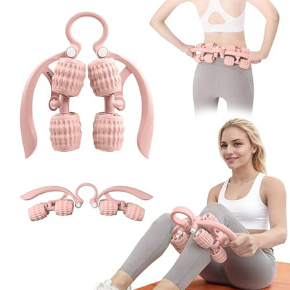 Abahub Manual Massage Roller, Cellulite Massage Roller for Men Women, Home Gym Deep Fascia Massager, 2-in-1 Relieve Muscle Soreness Massager for Arm, Thigh, Back & Shoulder, Pink