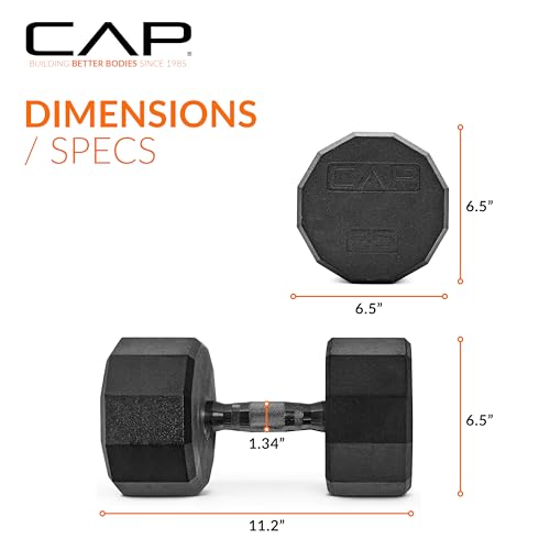 CAP Rubber Coated Dumbbell Weights, Free Weights for Home Gym Strength Training, Anti-Roll Hex Dumbbells with Black, Chrome & Comfort Grip Handles, Pairs & Sets - size: 40 lb - Pair, style: 12-Sided - Black Handle
