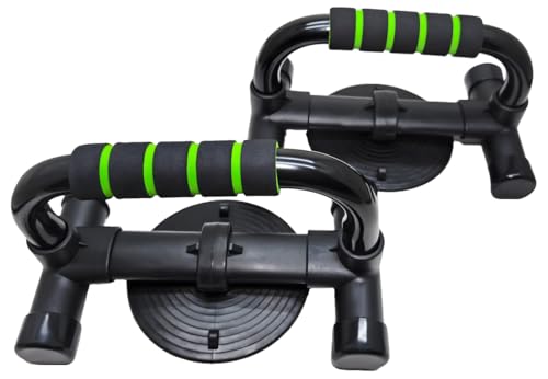 Push Up Stand with Suction Cup Base for Ultimate Anti-Slip Stability, Home Gym Equipment for Men & Women, Chest Workout with Comfort Foam Grips - color: Black & Green