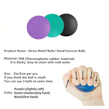 3 Resistance Levels Stress Balls for Adults, Squeeze Balls for Physical Therapy, Hand Grip Strength Trainer, Hand Strengthening Devices, Hand Exercise Balls, Wrist Forearm Finger Exerciser