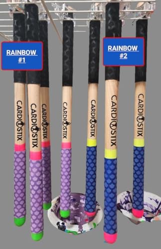 CardioStix 8.5oz Cardio Drum Sticks per set (1 pair sticks only) Weighted Double Grip Premium American Hickory Wood (Rainbow #1)| Drumming, Fitness, Aerobic Class - color: Rainbow #1-sticks only
