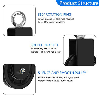 LFJ Cable Pulley with Swing Strap Carabiner Gym Pulley Wheel Set for LAT Pulley System DIY Pull Down Attachment,Ladder Lift,Home Gym Equipment