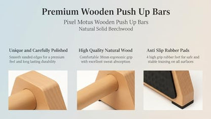 Wooden Push Up Bars – Solid Wood Parallettes with Ergonomic Wrist-Friendly Handles & Non-Slip Rubber Feet – Push Up Handles for Calisthenics, L-Sits, Dips, Handstands & Strength Training