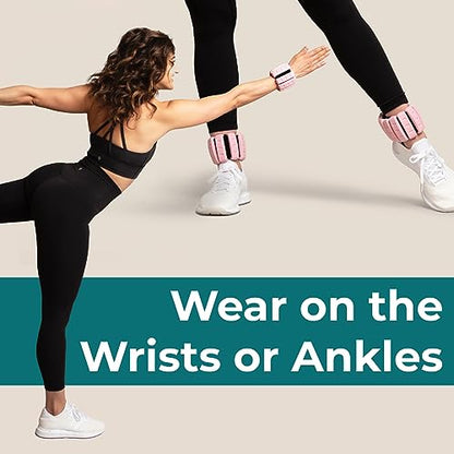 Home Gym Weights for Women - Pink - Set of 2 (1lb), Adjustable Wearable Ankle and Wrist Weights, Yoga, Dance, Barre, Pilates, Cardio, Aerobics, Walking