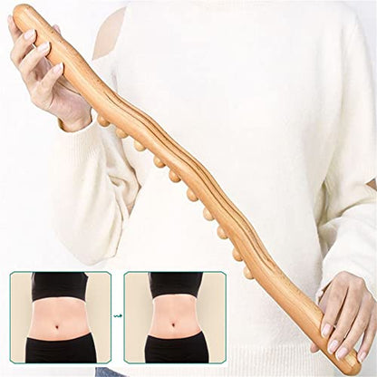 Wood Therapy Lymphatic Drainage Massage Roller Stick Tools,8 Beads Body Roller Stick,Soft Tissue Therapy,Relief gua sha 20.47inch - color: Style B Black 8 Beads