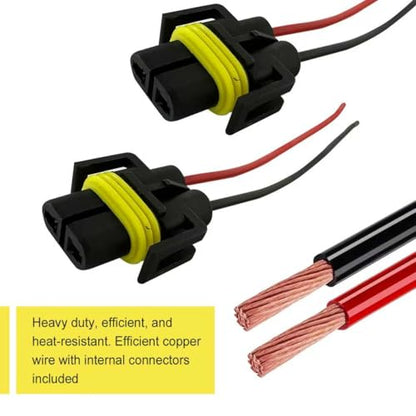 2PCS H8/ H9/ H11 880 881 Bulb Sockets, Nylon Female Adapter Wiring Harness Sockets Wire Connector, Waterproof 2-Hole Fog Light Wiring Harness Kit with Wire, for Headlights or Fog Lights - size: 2pcs