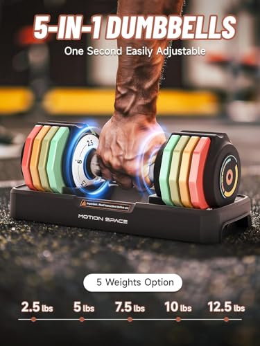 Adjustable Dumbbells Set 12.5LB Pair, 1-Sec Fast Adjustable 5 Free Weights, Premium Comfort Non-slip Metal Handle, Compact Size for Full Body Home Workout