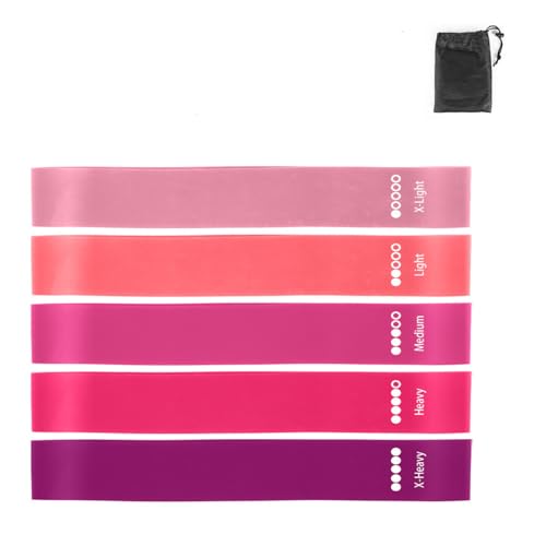 Resistance Bands Set, 5 Multi-Color Latex Loop Bands, Light to Extra Heavy Tension Levels, 12x2 Inches, for Strength Training, with Storage Bag