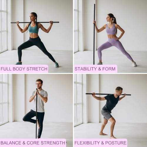 Yoga Stick, Sturdy Steel Stretching Stick with Non-Slip Ends & Foam Handles, for Mobility Flexibility & Balance