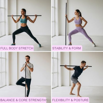 Yoga Stick, Sturdy Steel Stretching Stick with Non-Slip Ends & Foam Handles, for Mobility Flexibility & Balance