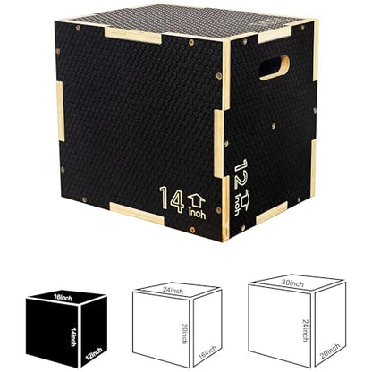 Fitvids 16" x 14" x 12" Non-Slip Wooden Plyo Box Jump Exercise Platform, Plyometric Workout Equipment for Home Gym, Training Step Box, Black - size: 16" x 14" x 12"