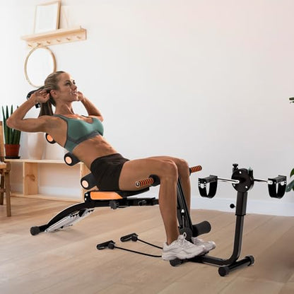 Multi-Function Ab Workout Bench with Resistance Bands and Preacher Curl Pad, Adjustable Ab Crunch Machine, Foldable Sit-Up Bench for Home Gym Strength Training and Leg Extension