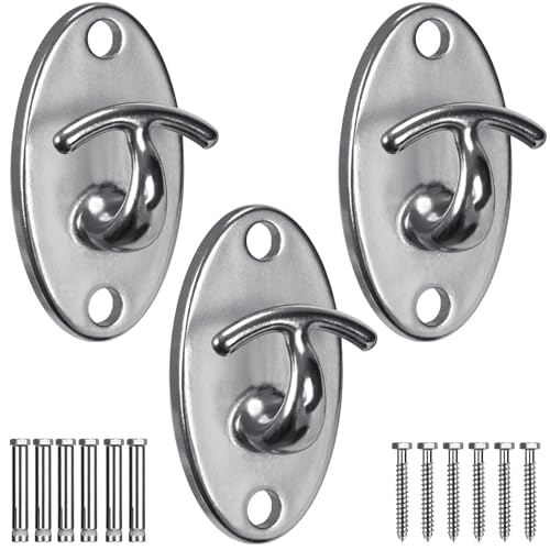 SELEWARE 3 Pack Heavy Duty Stainless Steel Wall Anchors for Resistance Bands – 2000 lbs Load Capacity, Space-Saving Home Gym & Physical Therapy Mounts for Strength Training & Body Weight Straps