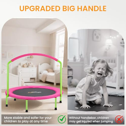 Ativafit 36inch Mini Toddler Trampoline for Kids Ages 1-6 Indoor Outdoor Folding Small Rebounder Trampoline with Foam Handle Safety Padded Cover Fun for Kids