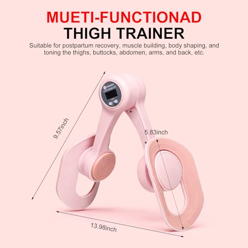 Thigh Trainer, 360°Adjustable Pelvic Floor Exercise Device with Auto-Counter Display, Inner Thigh Exerciser with 25-35 LB Resistance Band for Women, Home Fitness Equipment for Arm, Hip, Leg