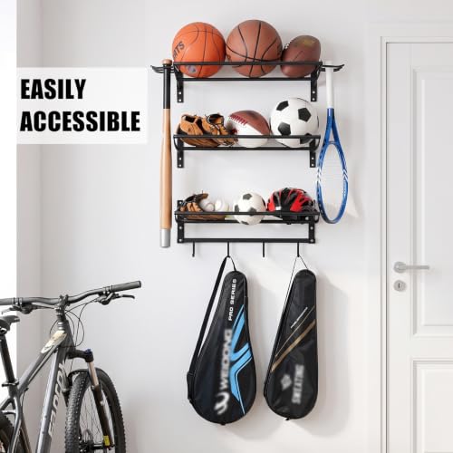 XCSOURCE Sports Equipment Organizer, 3-Tier Wall Mount Ball Storage Rack