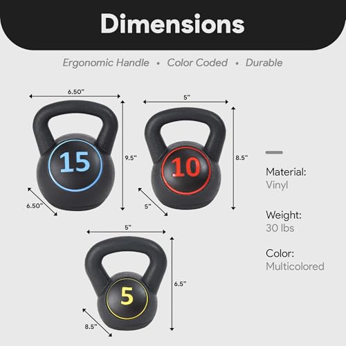 BalanceFrom Kettlebell Sets 30lbs, 45lbs, 50lbs, 75lbs 3 or 4 Piece Strength Training Kettlebells Weight Set, Multiple Sizes - style: 30 lbs Set