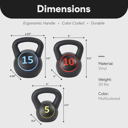 BalanceFrom Kettlebell Sets 30lbs, 45lbs, 50lbs, 75lbs 3 or 4 Piece Strength Training Kettlebells Weight Set, Multiple Sizes - style: 30 lbs Set