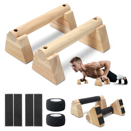 Parallettes Bars for Handstands and Push-ups – Durable Training Equipment for Core Strength, Balance, Dips, and Calisthenics – Includes 2 Sets of Anti-Slip Mats and Straps